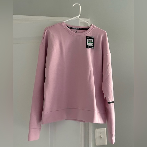 Under Armour Unstoppable Fleece Women’s Crew in Pink with Black Accents - Picture 4 of 5